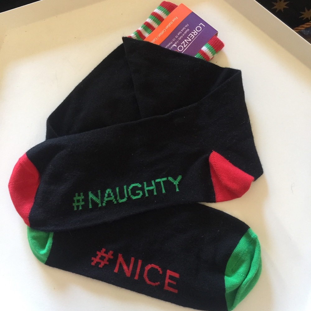 LORENZO UOMO HASHTAG NAUGHTY NICE MENS CHRISTMAS SOCKS LARGE NWT